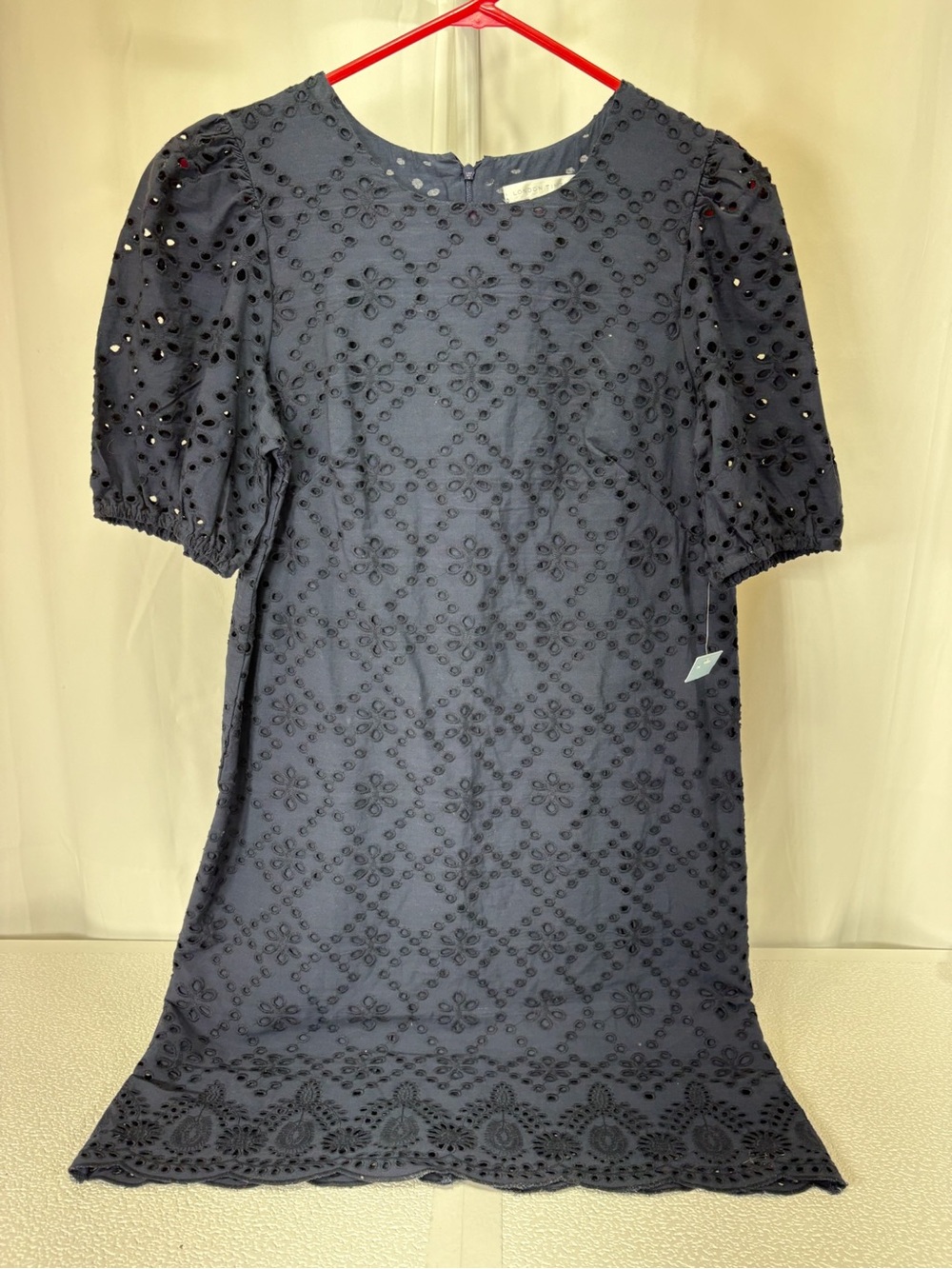London Times Navy Floral Eyelet Puff-Sleeve Midi Dress 4174